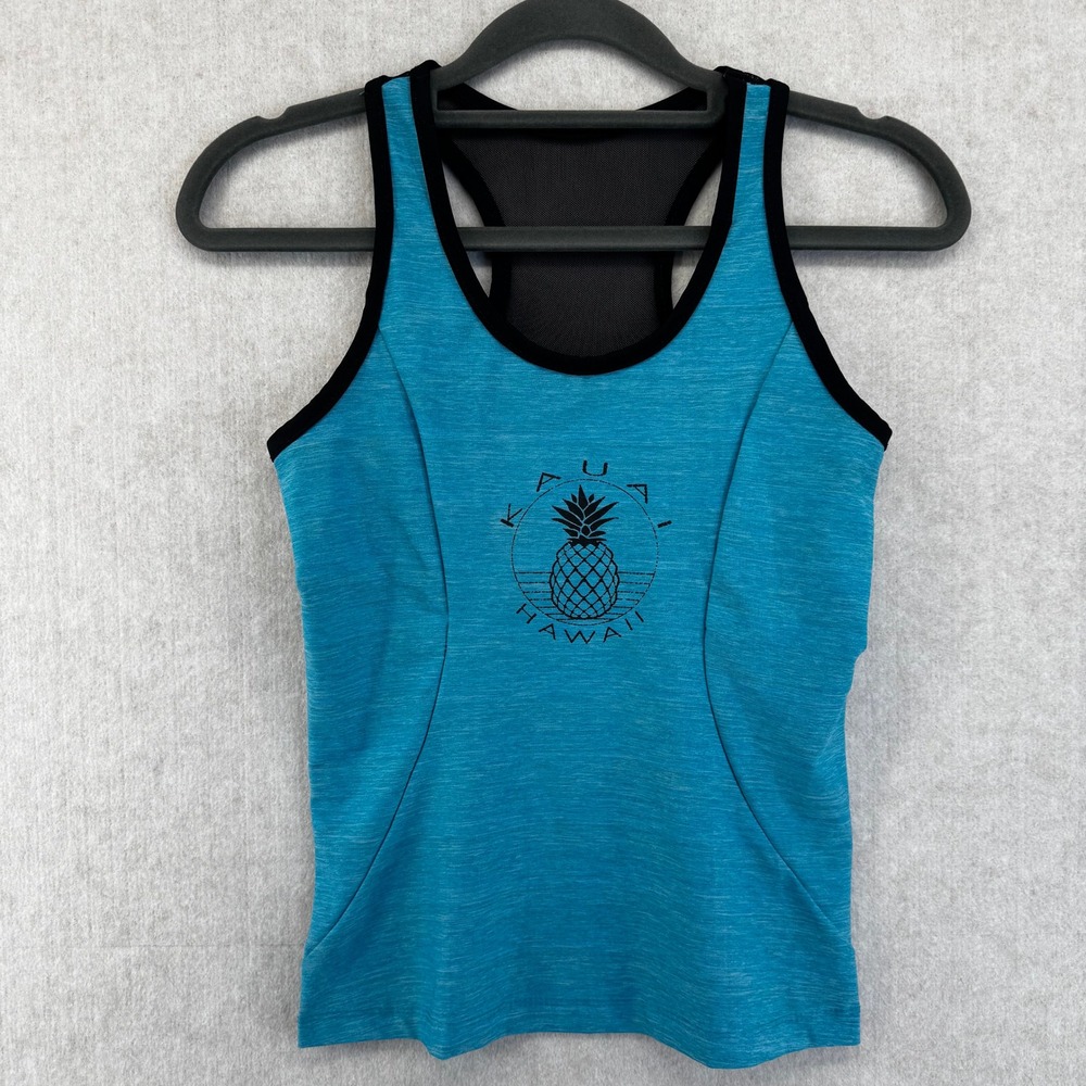 Aloha Kauai Hawaii Pineapple Mesh Racerback Athletic Tank Top Turquoise Small